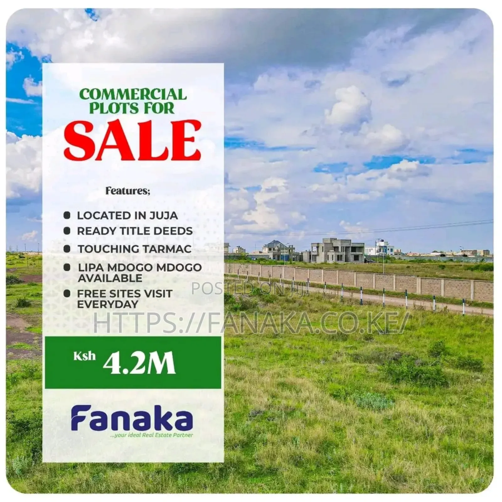 Land for Sale in Juja, Touching Tarmac ^Jm in Kalimoni